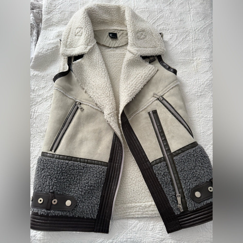 Cream and dark brown and Faux Sherpa Vest